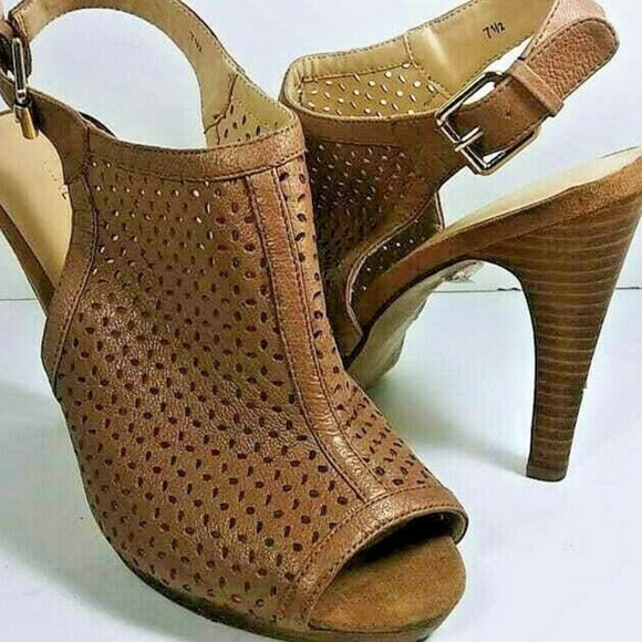 Nine West Shoes - Nine West Leather Mesh Bootie Heels 7.5M Peep Toe